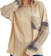 Women's Plaid Blocked Cable Knit Top | Oatmeal